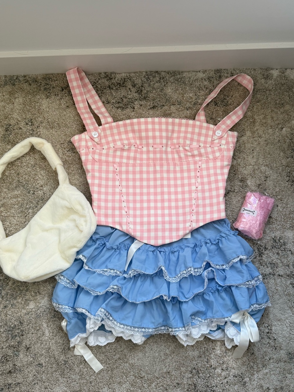 NWOT House of CB pink gingham corset top